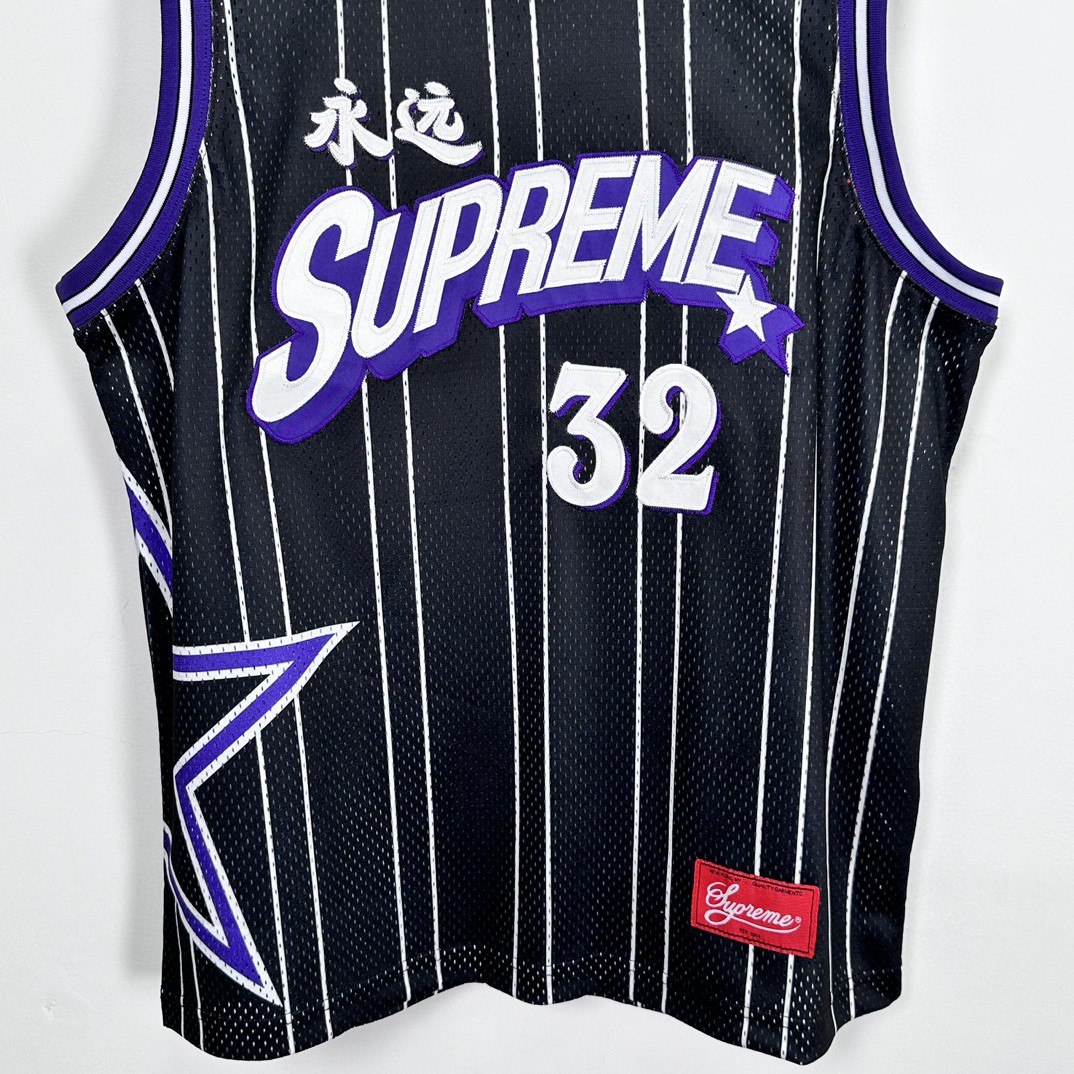 Supreme SS24 WEEK18 STAR BASKETBALL JERSEY 斜纹贴花网眼篮球背心 黑色 白色 SUP-SS24-285