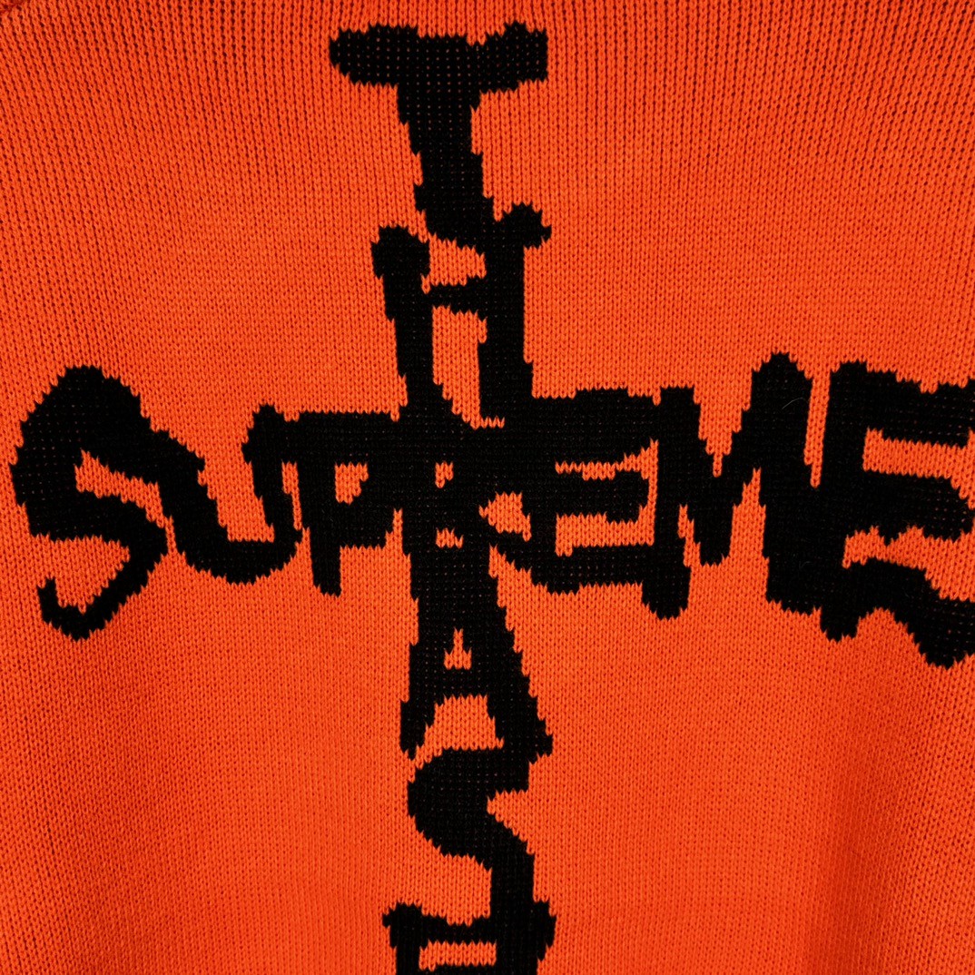 Supreme THRASHER 联名款 FW24 WEEK6 Sweater 背面十字字母logo毛衣 圆领 长袖 黑色 灰色 红色 SUP-FW24-122