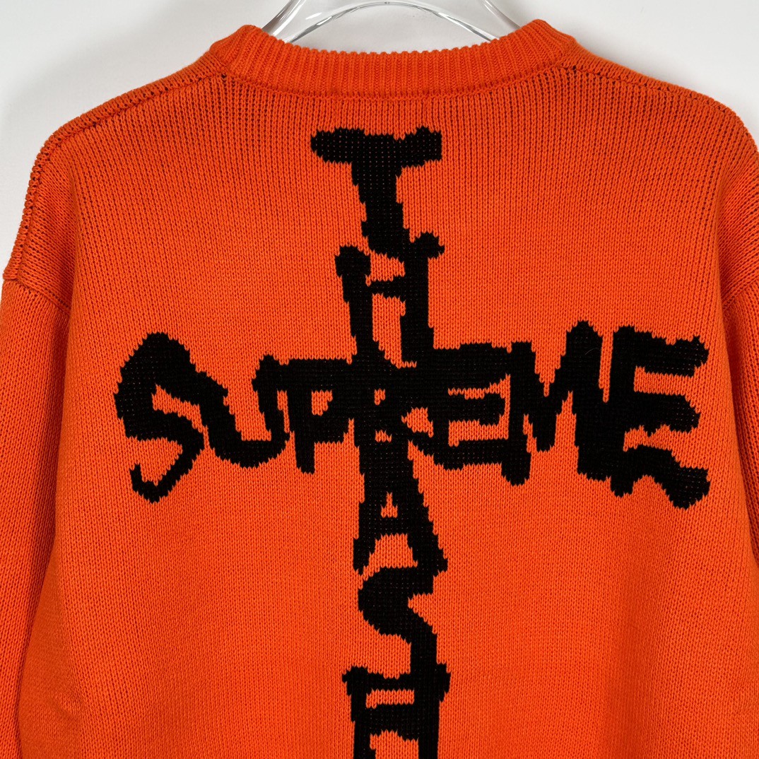Supreme THRASHER 联名款 FW24 WEEK6 Sweater 背面十字字母logo毛衣 圆领 长袖 黑色 灰色 红色 SUP-FW24-122