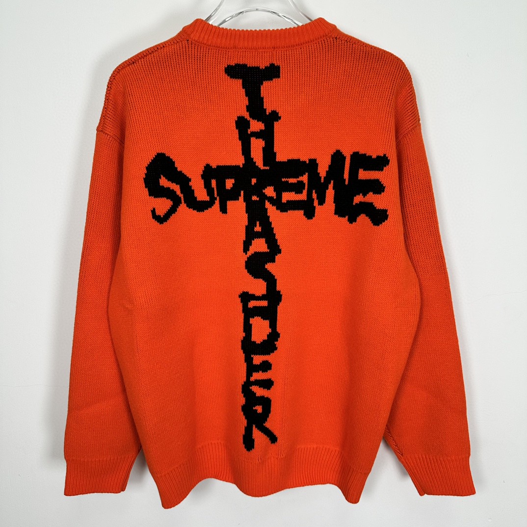 Supreme THRASHER 联名款 FW24 WEEK6 Sweater 背面十字字母logo毛衣 圆领 长袖 黑色 灰色 红色 SUP-FW24-122