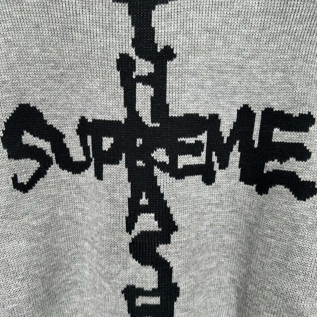 Supreme THRASHER 联名款 FW24 WEEK6 Sweater 背面十字字母logo毛衣 圆领 长袖 黑色 灰色 红色 SUP-FW24-122