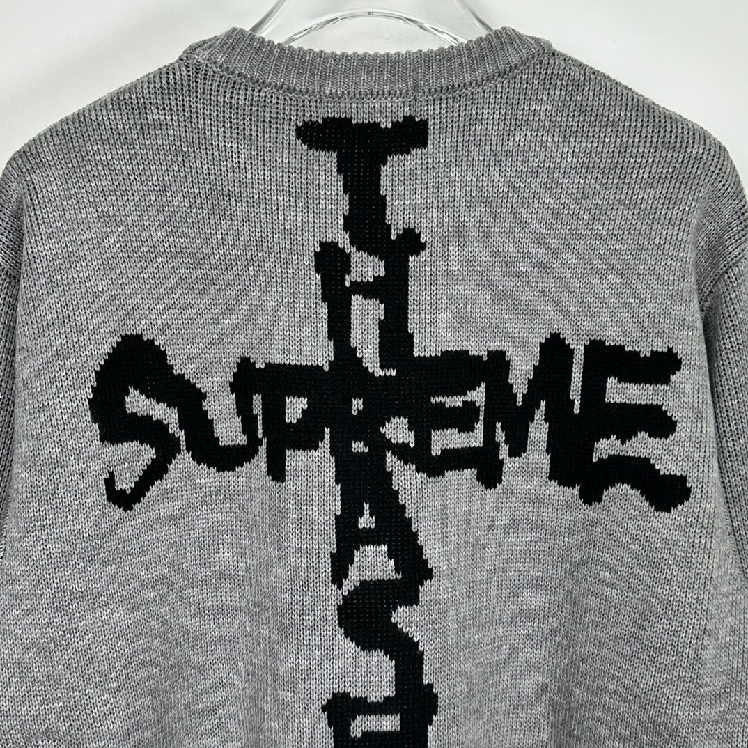 Supreme THRASHER 联名款 FW24 WEEK6 Sweater 背面十字字母logo毛衣 圆领 长袖 黑色 灰色 红色 SUP-FW24-122