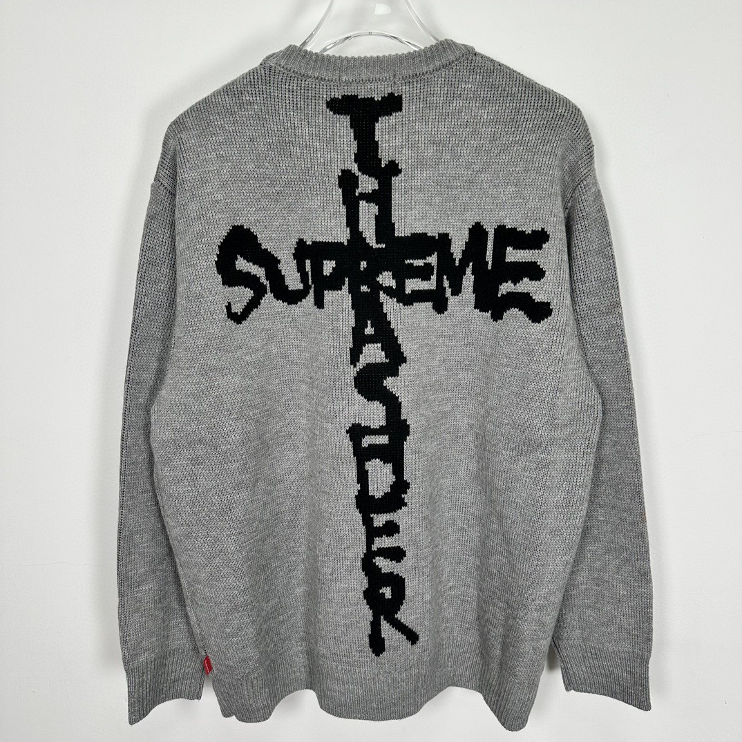 Supreme THRASHER 联名款 FW24 WEEK6 Sweater 背面十字字母logo毛衣 圆领 长袖 黑色 灰色 红色 SUP-FW24-122