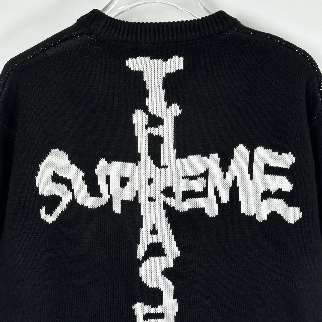 Supreme THRASHER 联名款 FW24 WEEK6 Sweater 背面十字字母logo毛衣 圆领 长袖 黑色 灰色 红色 SUP-FW24-122