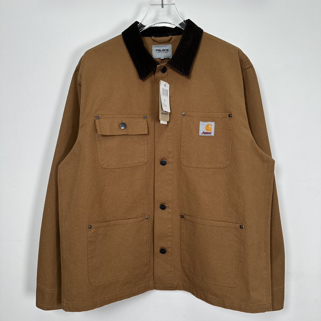 PALACE Carhartt WIP FW23 联名系列 多袋背面Logo刺绣拼接工装夹克 外套 长袖 卡其色 I032716-KHAKI