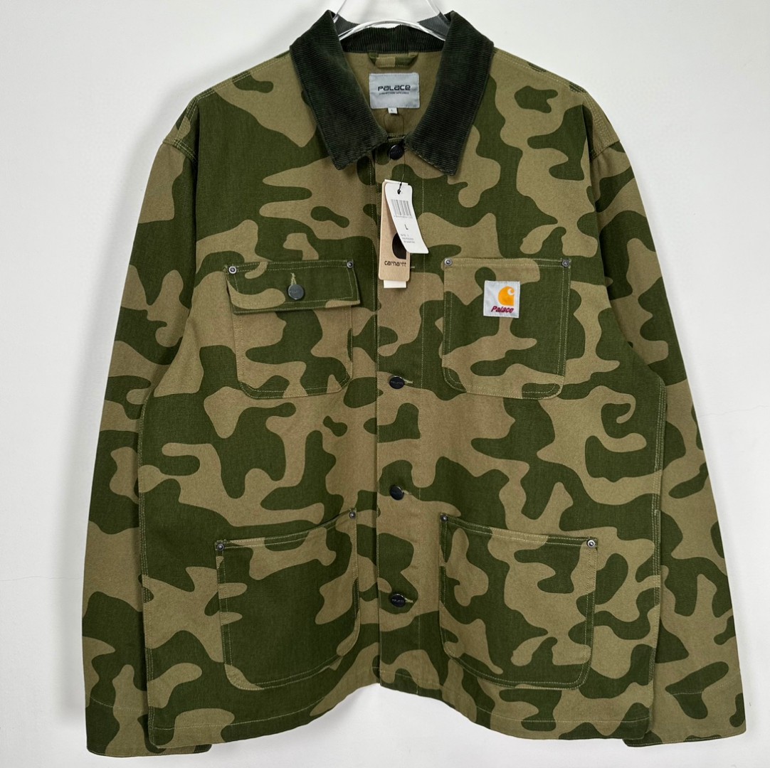 PALACE Carhartt WIP FW23 联名系列 经典迷彩多袋背面Logo刺绣拼接工装夹克 外套 长袖 绿色 I032716