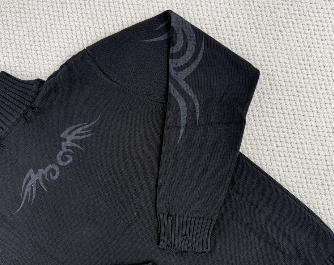 Balenciaga 巴黎世家 做旧图腾印花拉链立领毛衣 针织衫 外套 长袖 秋冬 黑色 808489T33361000