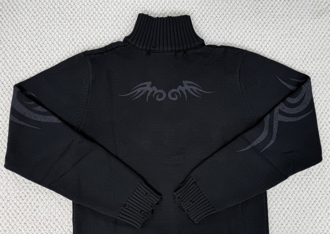 Balenciaga 巴黎世家 做旧图腾印花拉链立领毛衣 针织衫 外套 长袖 秋冬 黑色 808489T33361000