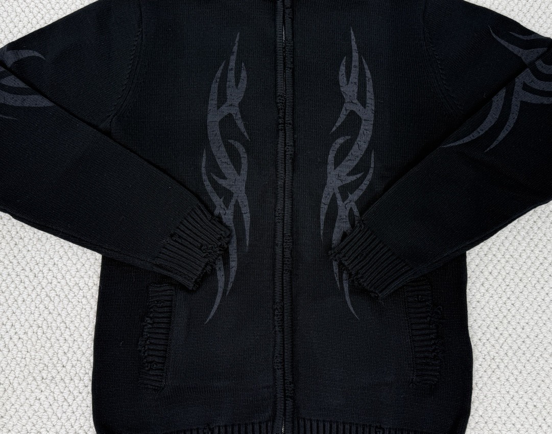 Balenciaga 巴黎世家 做旧图腾印花拉链立领毛衣 针织衫 外套 长袖 秋冬 黑色 808489T33361000