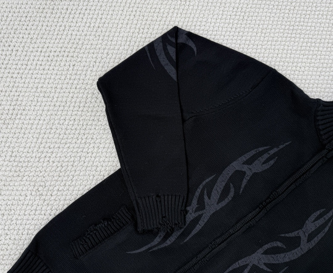 Balenciaga 巴黎世家 做旧图腾印花拉链立领毛衣 针织衫 外套 长袖 秋冬 黑色 808489T33361000