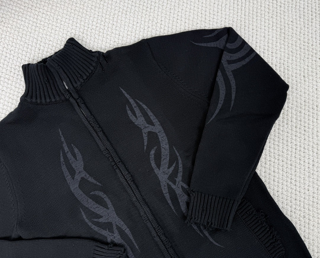 Balenciaga 巴黎世家 做旧图腾印花拉链立领毛衣 针织衫 外套 长袖 秋冬 黑色 808489T33361000