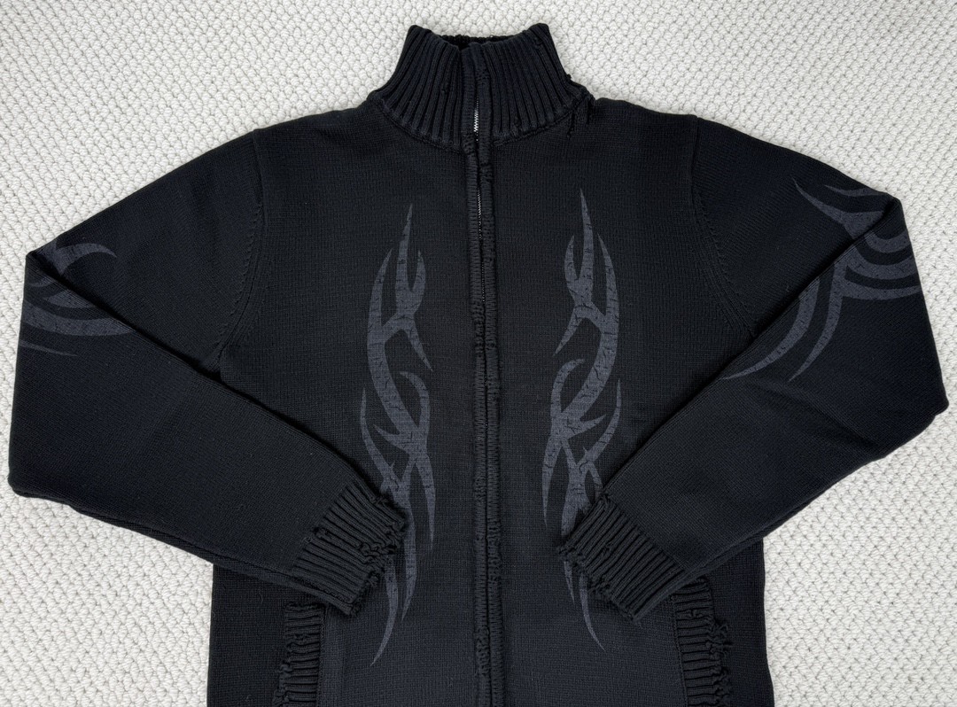 Balenciaga 巴黎世家 做旧图腾印花拉链立领毛衣 针织衫 外套 长袖 秋冬 黑色 808489T33361000