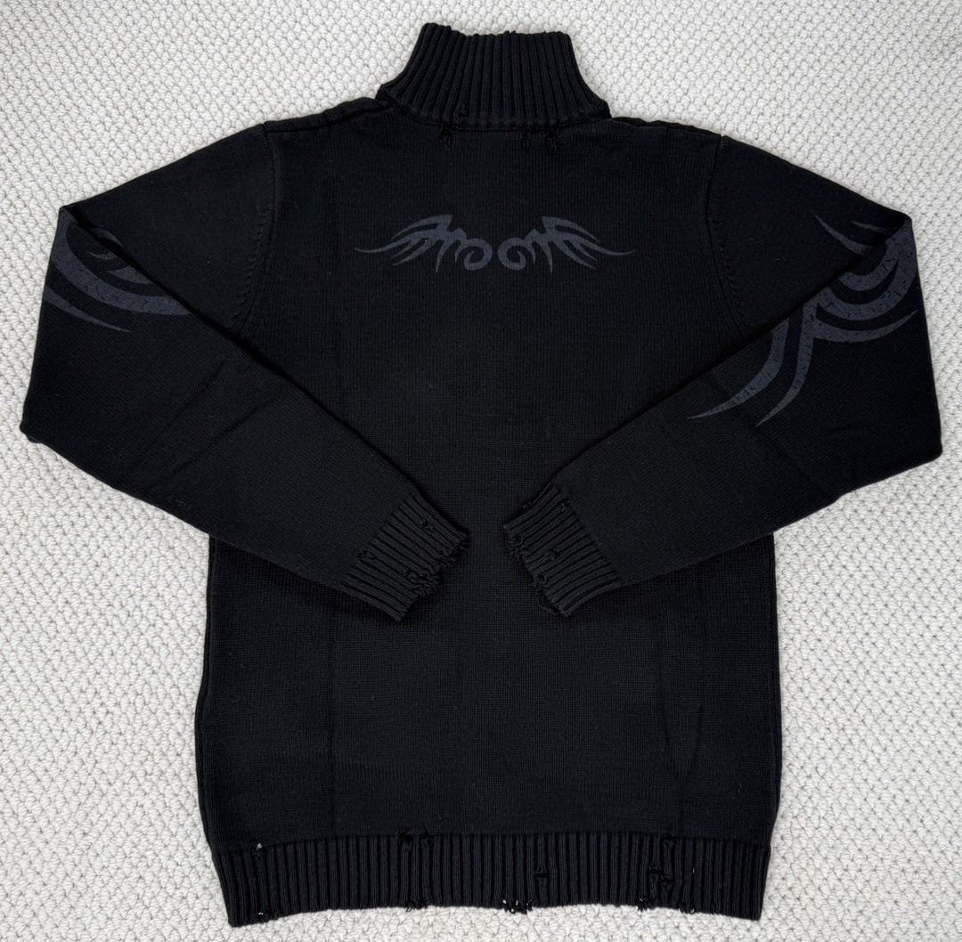 Balenciaga 巴黎世家 做旧图腾印花拉链立领毛衣 针织衫 外套 长袖 秋冬 黑色 808489T33361000