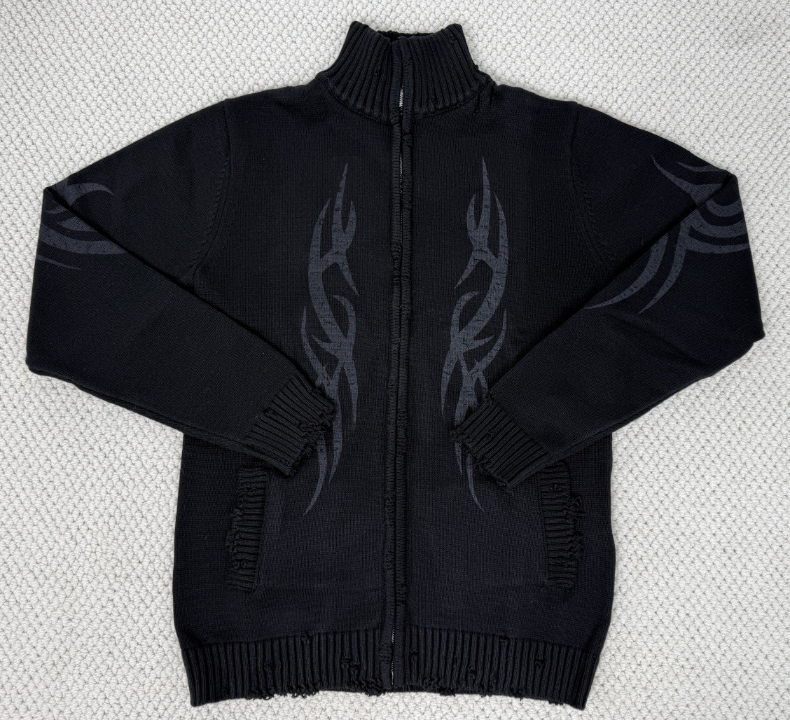 Balenciaga 巴黎世家 做旧图腾印花拉链立领毛衣 针织衫 外套 长袖 秋冬 黑色 808489T33361000