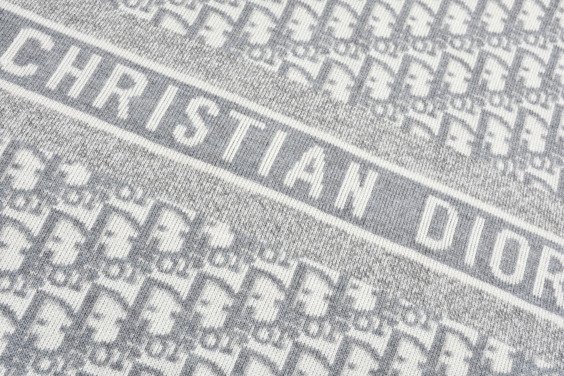 DIOR 迪奥 双面两穿提花满印羊绒连帽针织衫 毛衣 外套 长袖 灰色 054G12AM055-X8270