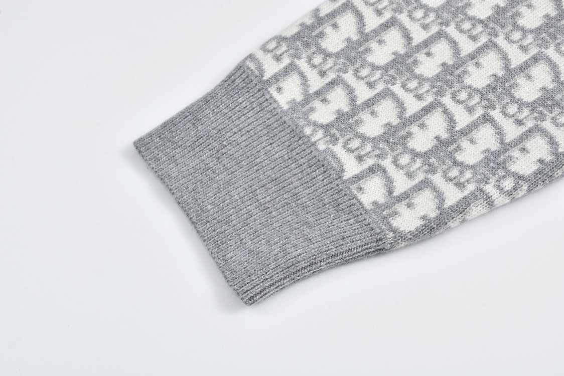 DIOR 迪奥 双面两穿提花满印羊绒连帽针织衫 毛衣 外套 长袖 灰色 054G12AM055-X8270