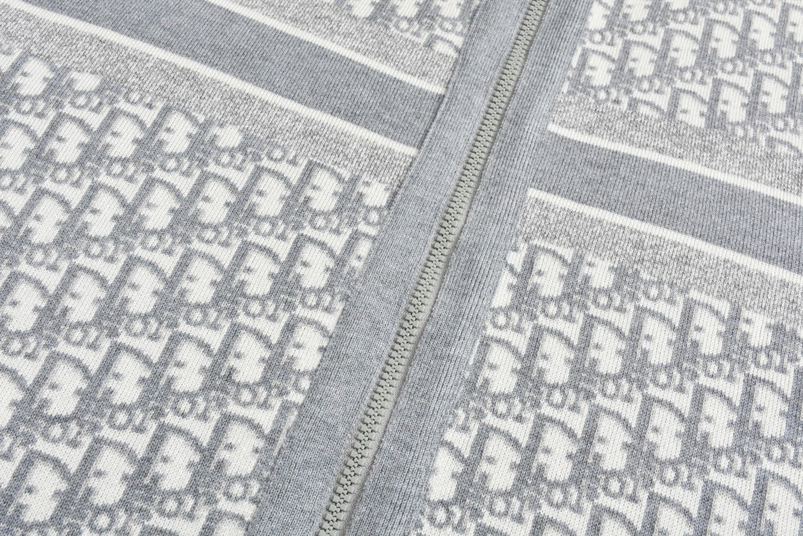 DIOR 迪奥 双面两穿提花满印羊绒连帽针织衫 毛衣 外套 长袖 灰色 054G12AM055-X8270