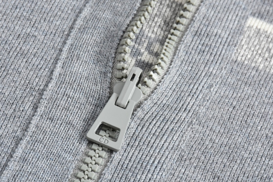 DIOR 迪奥 双面两穿提花满印羊绒连帽针织衫 毛衣 外套 长袖 灰色 054G12AM055-X8270