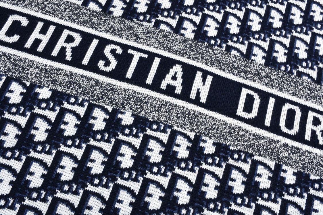 DIOR 迪奥 双面两穿提花满印羊绒连帽针织衫 毛衣 外套 长袖 海军蓝 054G12AM055-X5820