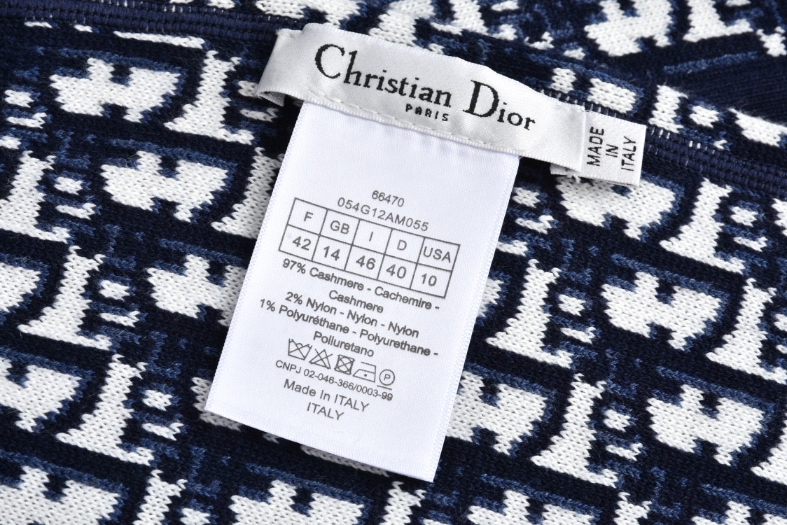 DIOR 迪奥 双面两穿提花满印羊绒连帽针织衫 毛衣 外套 长袖 海军蓝 054G12AM055-X5820