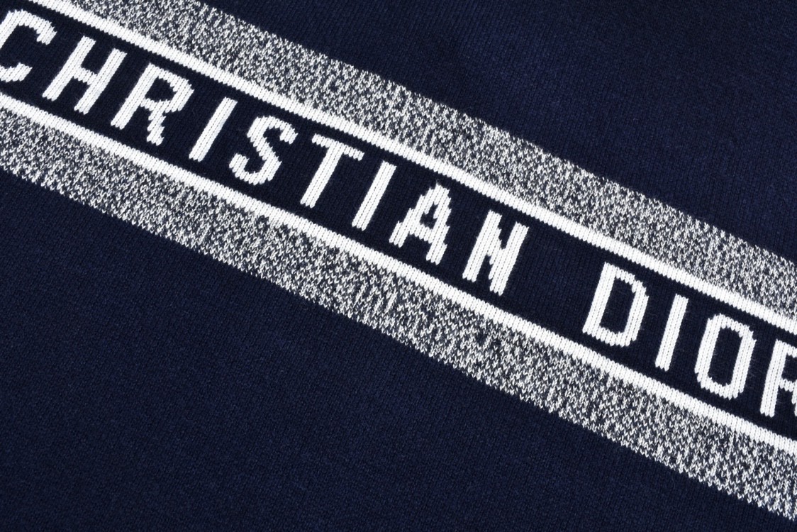 DIOR 迪奥 双面两穿提花满印羊绒连帽针织衫 毛衣 外套 长袖 海军蓝 054G12AM055-X5820