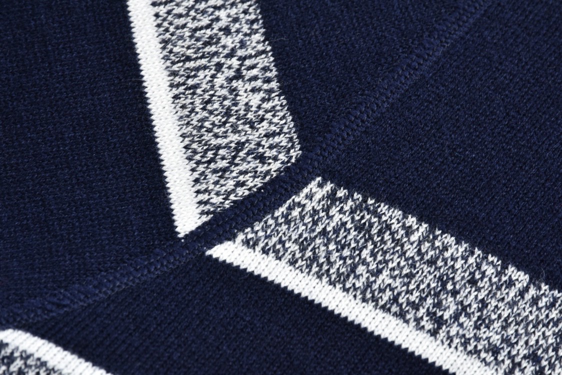 DIOR 迪奥 双面两穿提花满印羊绒连帽针织衫 毛衣 外套 长袖 海军蓝 054G12AM055-X5820