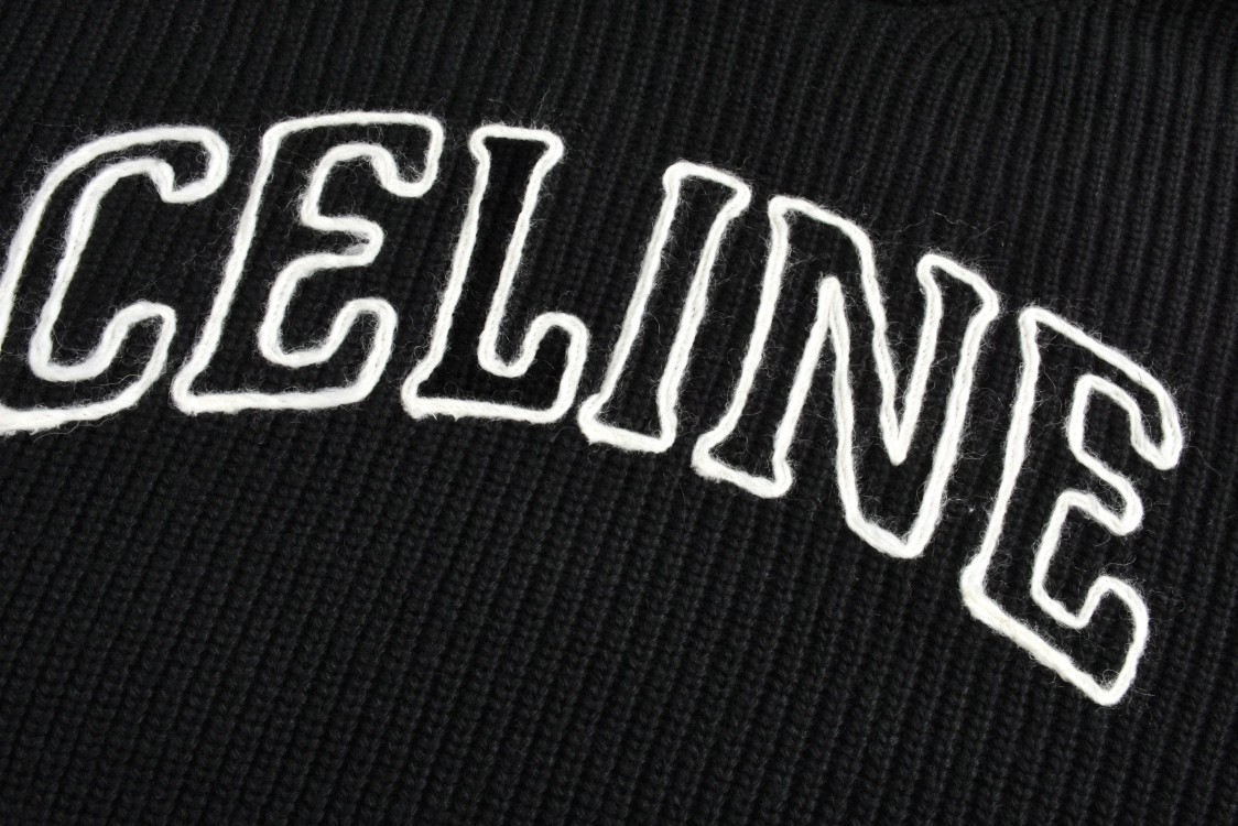 CELINE 赛琳 刺绣字母logo连帽抽绳毛衣 卫衣 长袖 黑色 2AX0A311Y-38NO