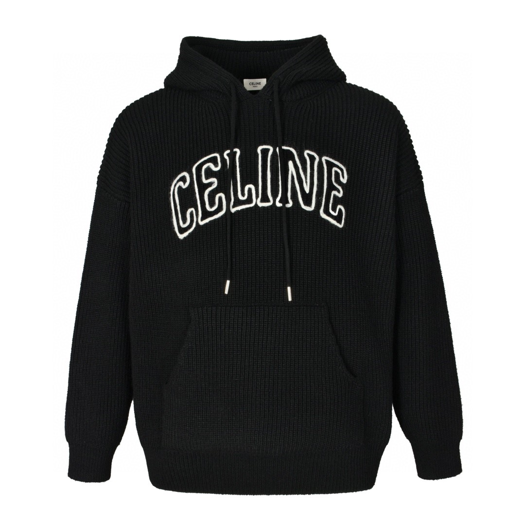 CELINE 赛琳 刺绣字母logo连帽抽绳毛衣 卫衣 长袖 黑色 2AX0A311Y-38NO
