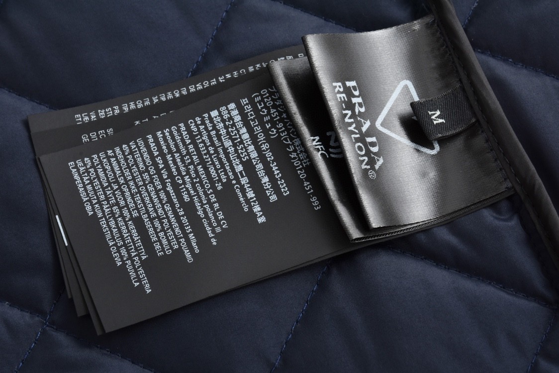 PRADA 普拉达 拼色灯芯绒徽标菱格棉服 夹克 外套 深蓝色 