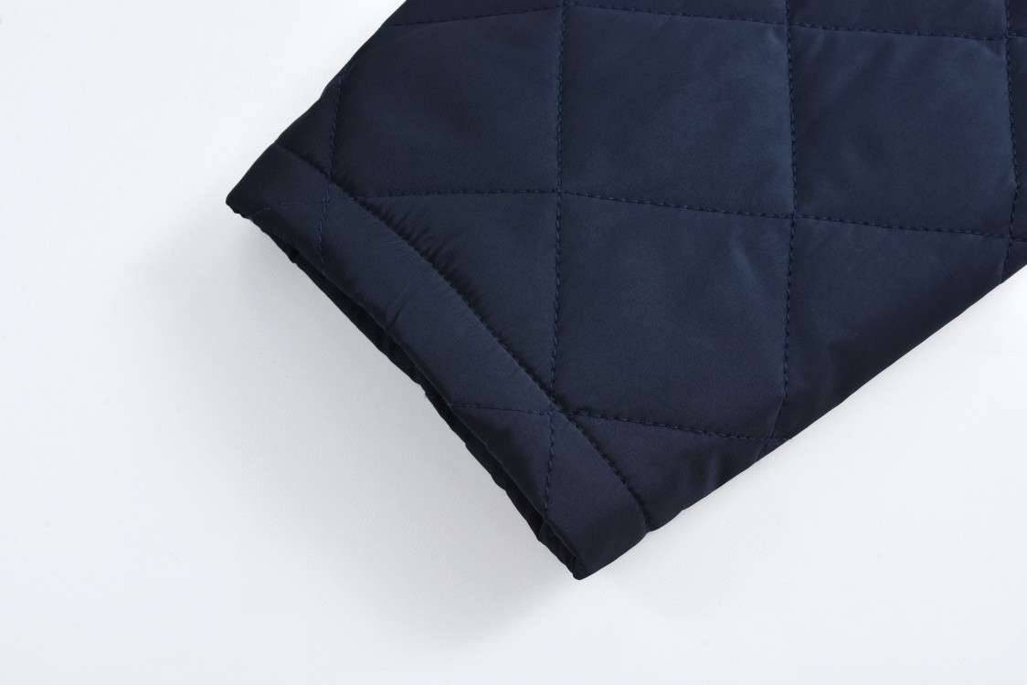 PRADA 普拉达 拼色灯芯绒徽标菱格棉服 夹克 外套 深蓝色 