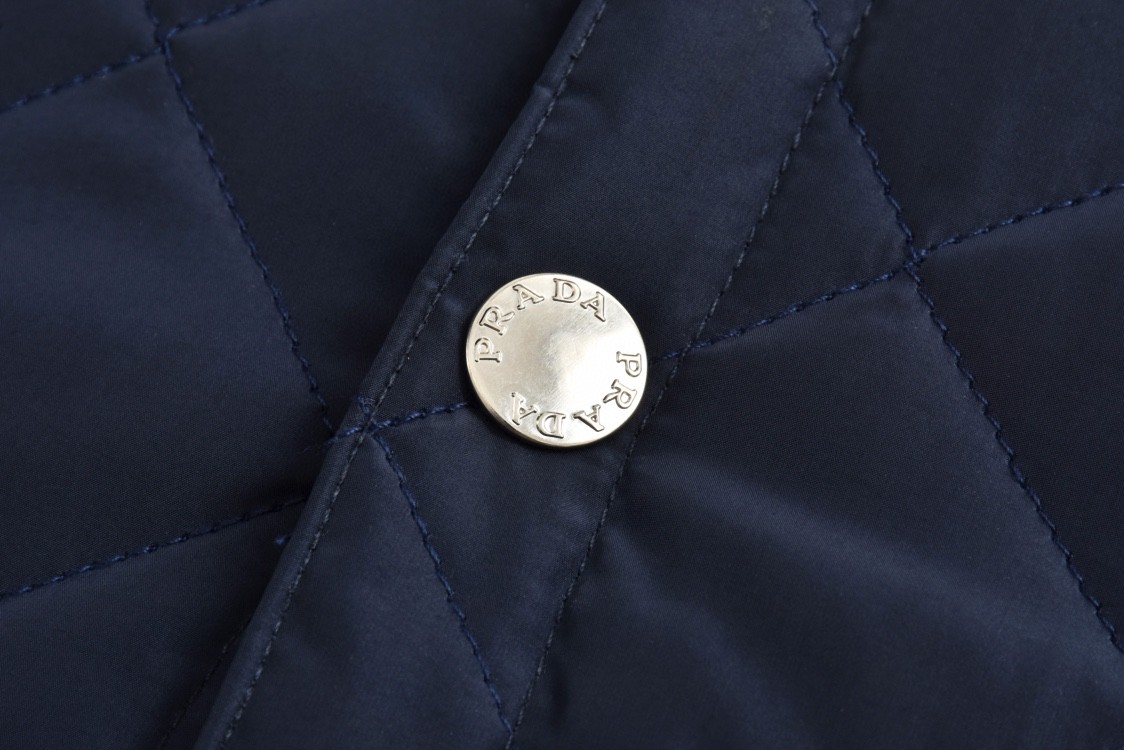 PRADA 普拉达 拼色灯芯绒徽标菱格棉服 夹克 外套 深蓝色 