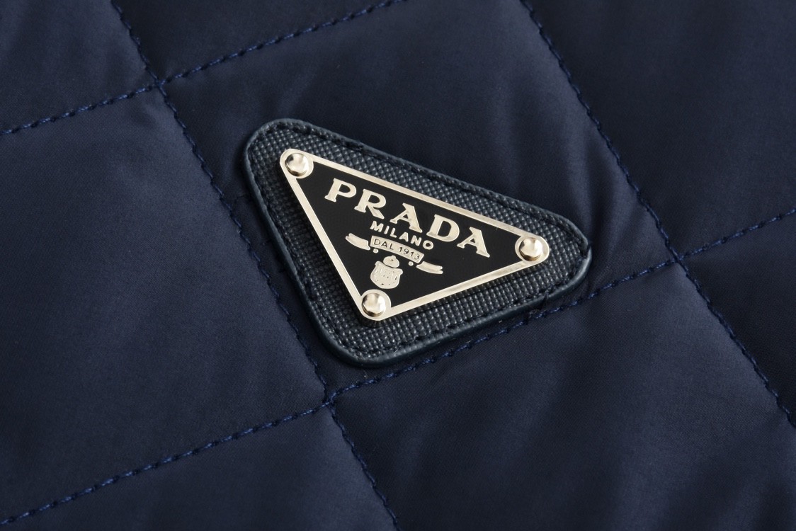PRADA 普拉达 拼色灯芯绒徽标菱格棉服 夹克 外套 深蓝色 