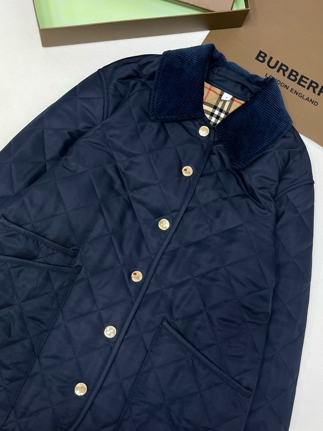 Burberry 巴宝莉 灯芯绒衣领珩缝棉服 夹克 长袖 外套 海军蓝 80392241
