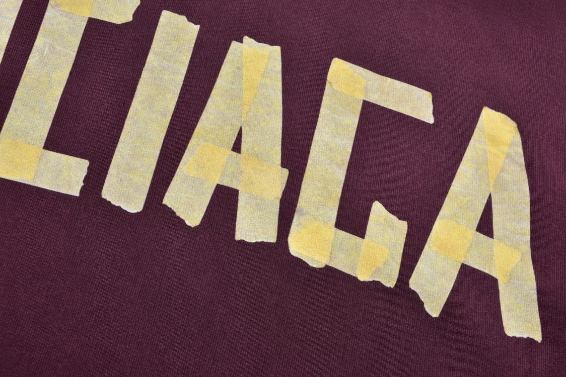 Balenciaga 巴黎世家 破洞胶带字母logo印花连帽卫衣 外套 长袖 秋冬 深红色 灰色 744441TQVA94029