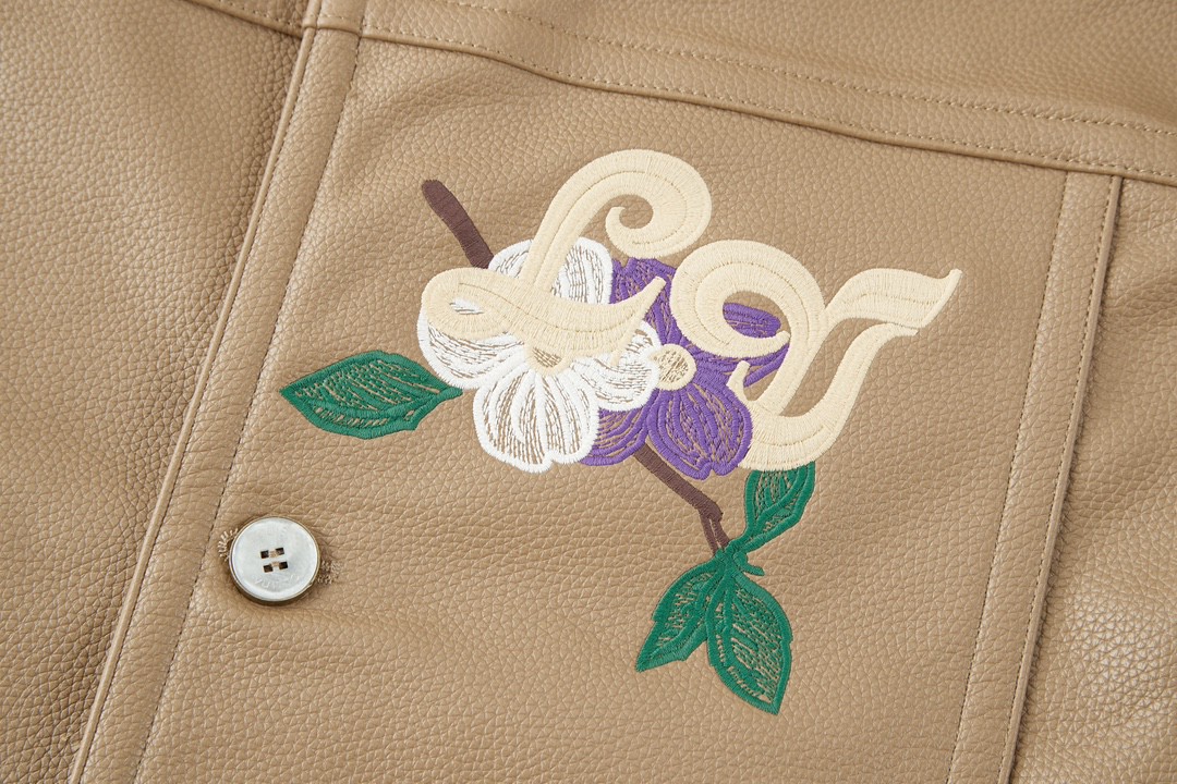 LOUIS VUITTON 路易威登 花卉刺绣皮衣 夹克 外套 长袖 褐色 1AFQO6