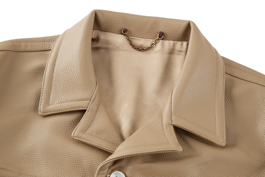 LOUIS VUITTON 路易威登 花卉刺绣皮衣 夹克 外套 长袖 褐色 1AFQO6