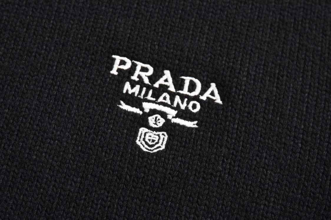 PRADA 普拉达 徽标羊绒拉链立领开衫 毛衣 外套 长袖 黑色 灰色 UMG245-11LM-F0002-S-232