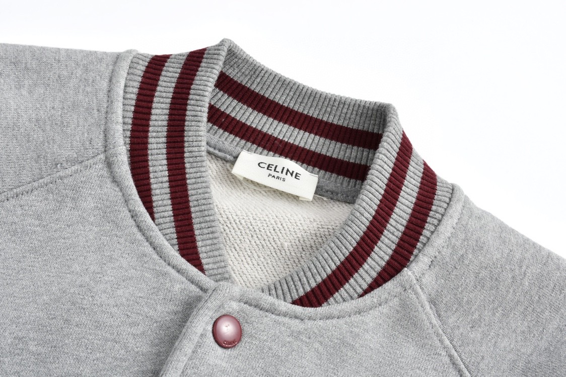 CELINE 赛琳 拼色条纹红色刺绣字母logo棒球服 夹克 外套 长袖 灰色 2Y16D345F-09XO