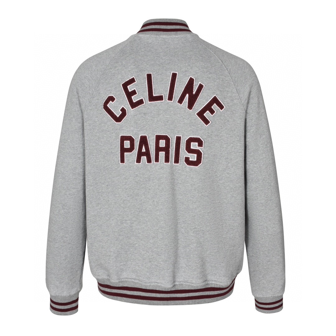 CELINE 赛琳 拼色条纹红色刺绣字母logo棒球服 夹克 外套 长袖 灰色 2Y16D345F-09XO