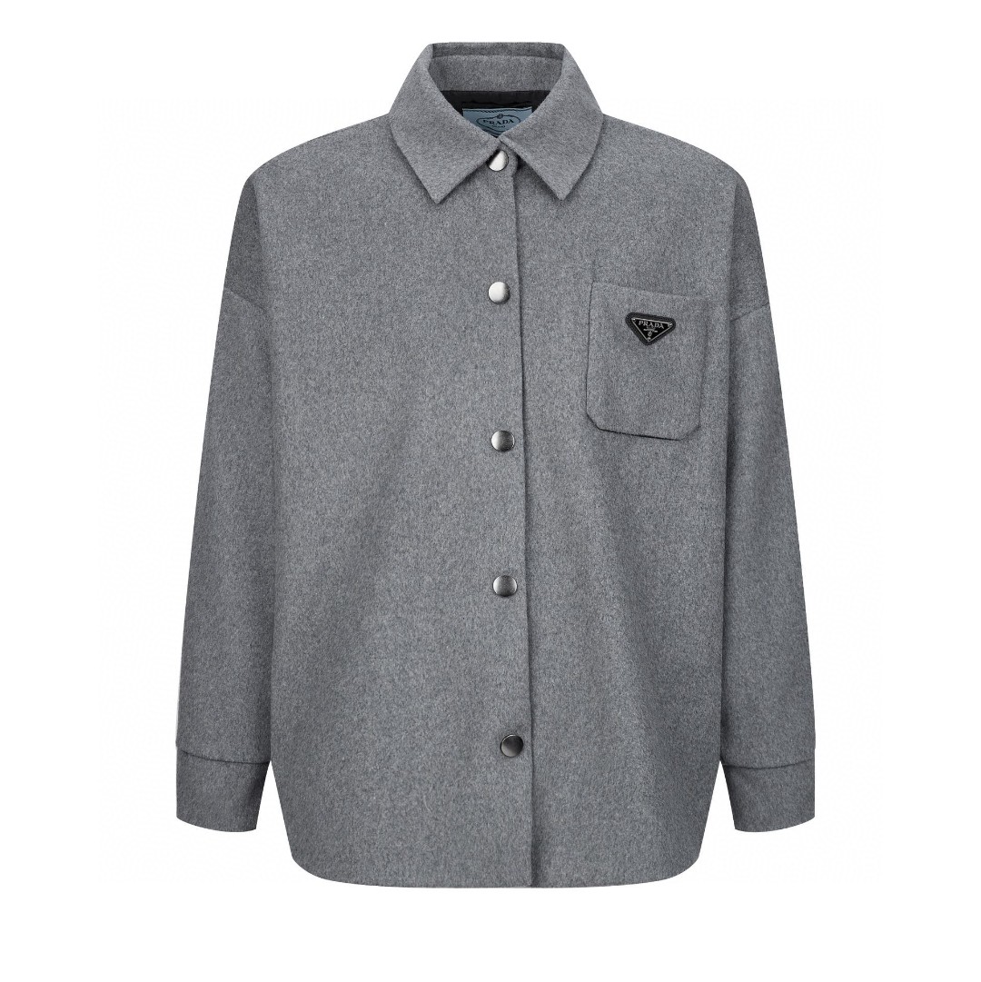 PRADA 普拉达 三角徽标羊绒衬衫 外套 长袖 黑色 灰色