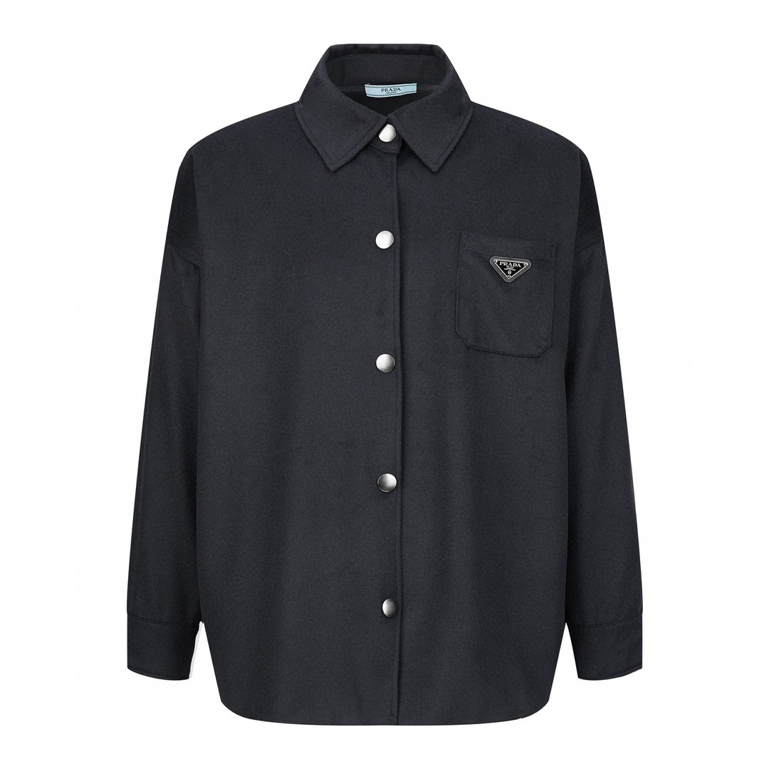 PRADA 普拉达 三角徽标羊绒衬衫 外套 长袖 黑色 灰色