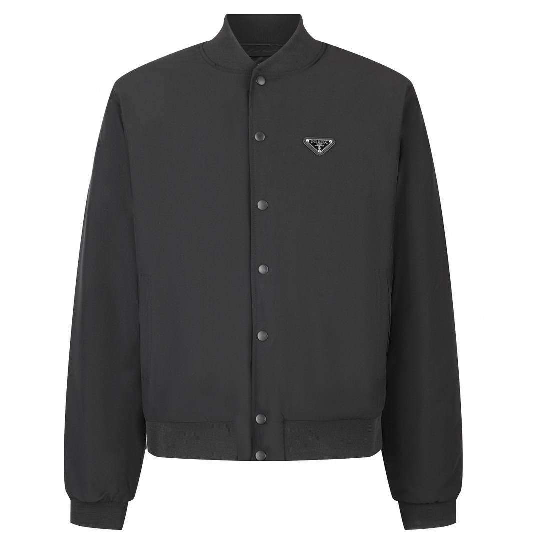 PRADA 普拉达 三角徽标棒球领夹克 棉服 夹克 外套 黑色 长袖 SGC073-11A6-F0008