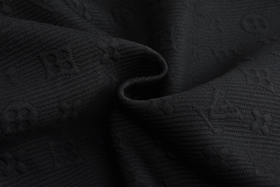 LOUIS VUITTON 路易威登 暗纹字母logo提花抽绳拉链连帽卫衣 外套 长袖 黑色 