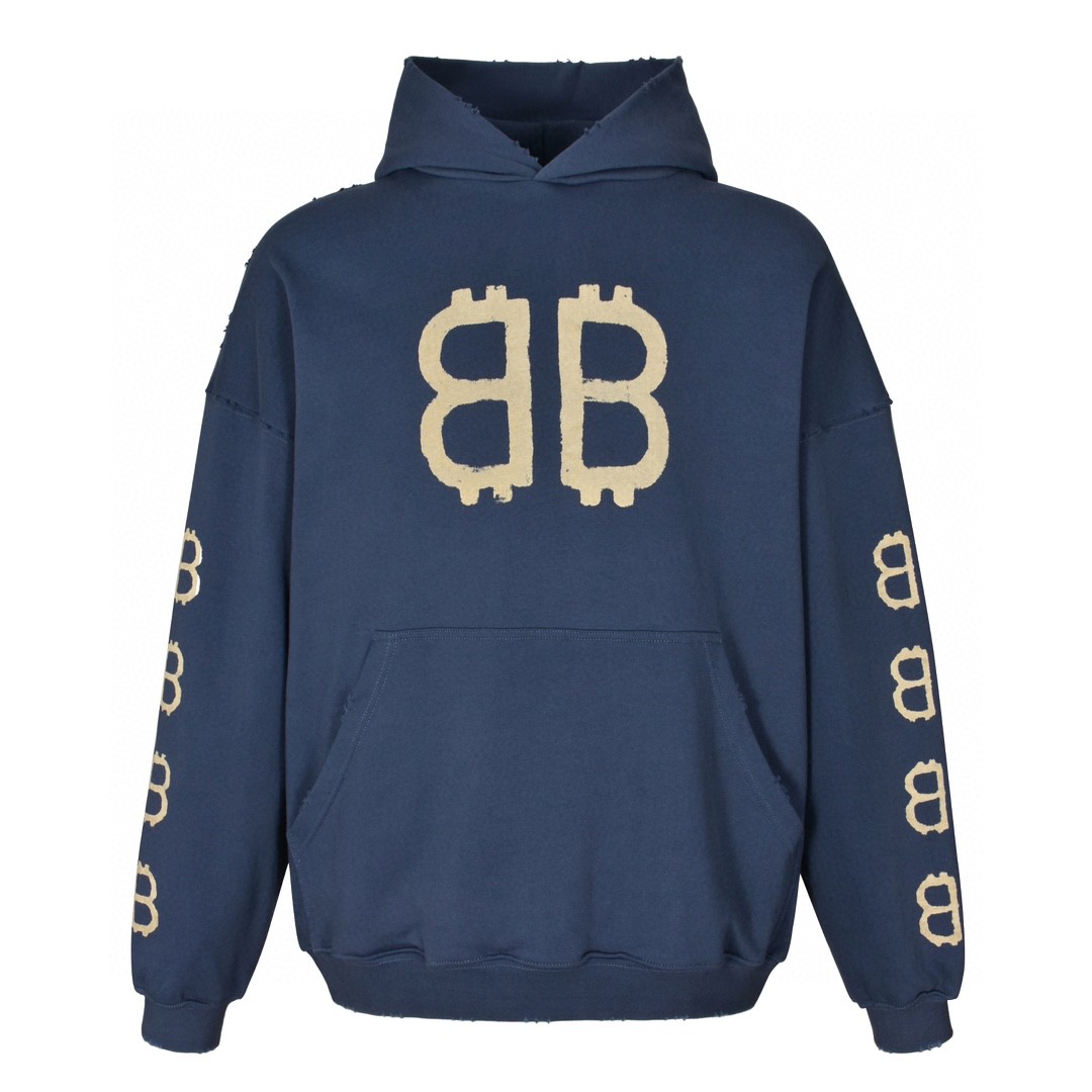 Balenciaga 巴黎世家 双B比特币连帽卫衣 外套 长袖 秋冬 蓝色 767877TOVU74108