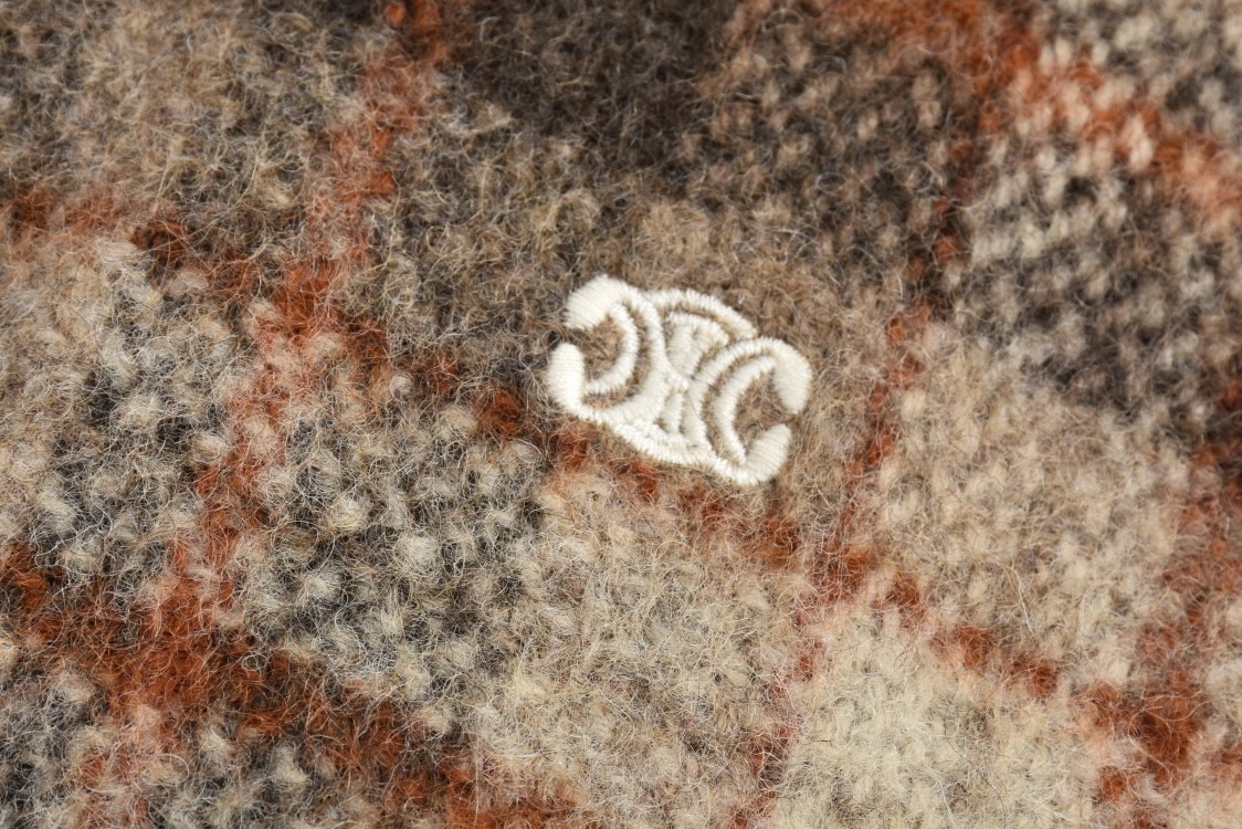 CELINE 赛琳 刺绣徽标格纹毛呢夹克 外套 长袖 棕色 2V88R781V-40VA