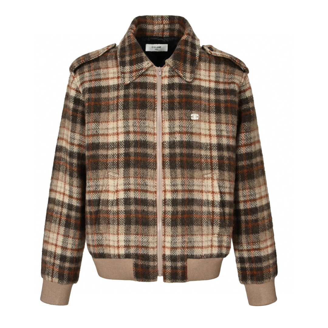 CELINE 赛琳 刺绣徽标格纹毛呢夹克 外套 长袖 棕色 2V88R781V-40VA