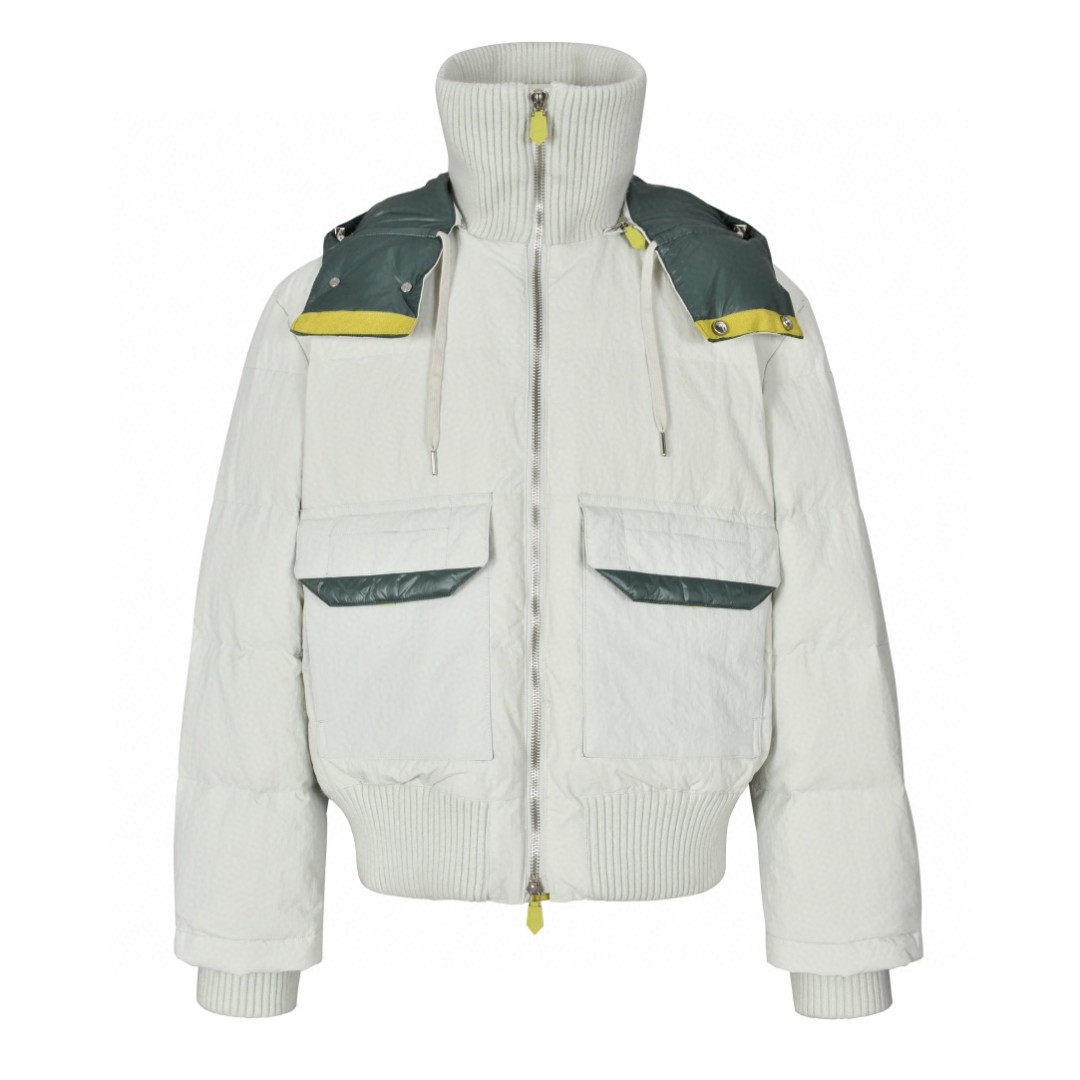 HERMES 爱马仕 拼接拉链立领连帽羽绒服 夹克 外套 长袖 灰色 H362620HG4N