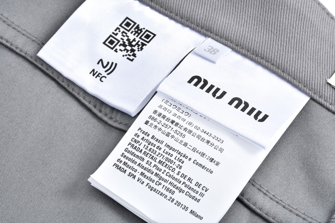 MIU MIU 纯色徽标刺绣工装裤 长裤 裤子 休闲裤 灰色