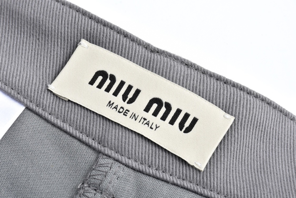 MIU MIU 纯色徽标刺绣工装裤 长裤 裤子 休闲裤 灰色