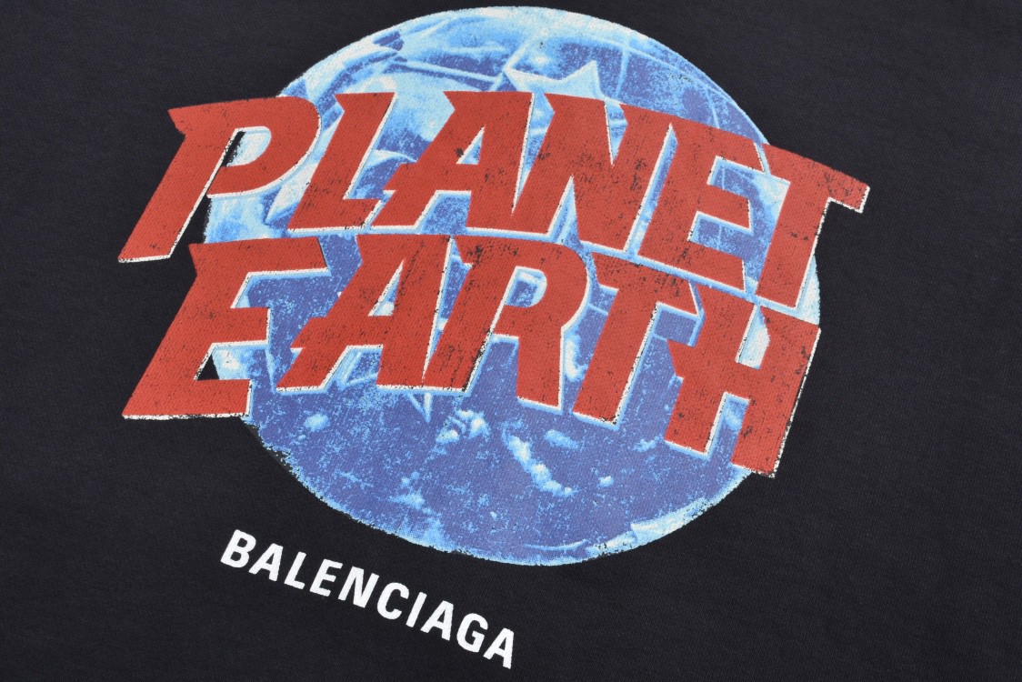 Balenciaga 巴黎世家 水洗做旧地球logo印花拉链连帽卫衣 外套 长袖 秋冬 黑色 803264TRVD11055